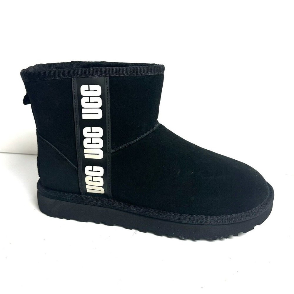 UGG Womens Classic Mini Side Logo Boot Black Size 7 M